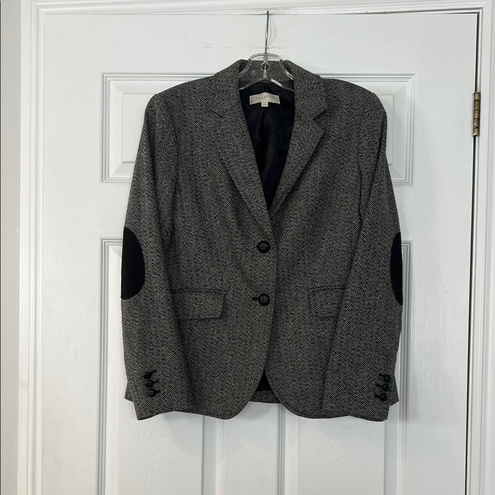 Talbots Gray Blazer with Black Elbow Accents